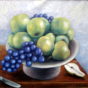 skål med æbler og druer, maler, str.33 x 42