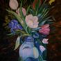 Tulipaner, Iris m.m. i blå vase